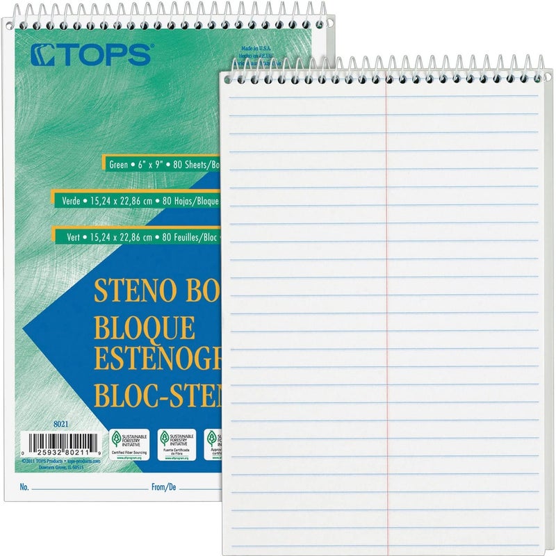 TOPS Steno Books, 6" x 9", Gregg Rule, 80 Sheets, 12 Pack (8020), White - Image 1